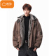 棉致麂皮絨座山雕毛領(lǐng)棉服男冬季十字架保暖夾克棉衣外套羽棉襖絨服 y258咖色【高品質(zhì)】 L 110-130斤
