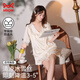 貓人睡衣女士冰絲夏季女涼感帶胸墊法式純欲風(fēng)蕾絲短袖短褲家居服L