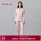 愛(ài)慕（Aimer）春夏睡衣女抗菌抗靜電翻領(lǐng)長(cháng)袖開(kāi)衫家居套裝牛奶心情AM46A831 香桃粉印花YH3 L 170