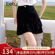 百圖betu女裝2025夏季新款高腰女裙包臀荷葉短裙半身裙裙子女2504T63 黑色 M