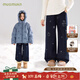 Mucmukn【新年雪夜】雪人亮銀印花一體絨牛仔褲保暖百搭女童冬季新款 藏青色 140 cm