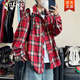 啄木鳥(niǎo)紅色格子襯衫男款春季美式復古格紋長(cháng)袖秋衣高級感痞帥襯衣外套 C2208紅格 常規 XL 建議125-145斤