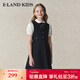 E·LAND KIDS童裝女童連衣裙25年夏季學(xué)院風(fēng)蝴蝶結拼色短袖裙 Navy藏青色/59 均碼 130cm (尺碼偏小選大一碼)