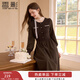 香影假兩件針織連衣裙女長(cháng)袖2025冬季新款咖色復古中長(cháng)款收腰裙子 咖色 L 165/88A/110-125斤