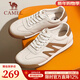 駱駝（CAMEL）板鞋男柔軟舒適德訓鞋新款男士時(shí)尚T頭鞋真皮休閑鞋子 G14A547721 白/杏 40