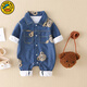 G.duck小黃鴨童裝嬰兒衣服秋冬季軟牛仔男寶寶連體衣春秋裝百天滿(mǎn)月爬服 藍色+包包 90cm 建議80-90碼1歲半-2歲