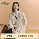 伊芙麗（eifini）明星代言【摯友風(fēng)衣】中長(cháng)款風(fēng)衣新款經(jīng)典簡(jiǎn)約雙排扣女士風(fēng)衣外套 淺茶色 M 105-118斤
