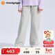moodytiger女童褲子抓絨拒水冬兒童長(cháng)褲保暖休閑純色運動(dòng)闊腿褲 月魄灰 150