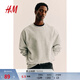 H&M男裝女裝衛衣秋冬情侶加絨圓領(lǐng)美式潮流落肩袖寬松套頭衫0970818 混淺灰色 002 M 175/100