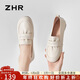 ZHR單鞋女精選牛皮一腳蹬樂(lè )福鞋女時(shí)尚平底經(jīng)典媽媽鞋 BT81 米色 38