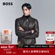 雨果博斯BOSS【羊皮革】 冬季帶拉鏈常規合身皮衣夾克 244-巧克力色 XL (52)