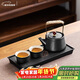 原和粗陶功夫茶具小套裝復古陶瓷防燙提梁泡茶壺杯茶盤(pán)家用宿舍一人飲