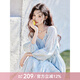 謎秀暈染印花藍色雪紡度假連衣裙女2025春夏新款設計感小個(gè)子長(cháng)裙 奈良藍花 奈良藍花 M
