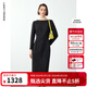 朗姿法式一字領(lǐng)設計感復古小香風(fēng)禮服裙優(yōu)雅冬季新款高級感連衣裙 黑色 L