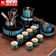 正揚如意自動(dòng)茶具套裝家用懶人石磨泡茶器網(wǎng)紅高檔陶瓷茶壺茶杯禮盒裝 藍金如意8杯+道洗罐杯洗長(cháng)胡琴黑