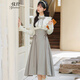 儀纖學(xué)院風(fēng)長(cháng)袖連衣裙女2026春季新款復古拼接撞色假兩件公主裙子3741 灰綠色 M