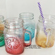 意牌創(chuàng  )意漸變梅森杯帶把彩色檸檬玻璃杯梅森瓶帶蓋梅森杯公雞杯大吸管 新款4只塑料吸管