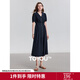 初語(yǔ)彼得潘領(lǐng)減齡連衣裙女2025夏季新款收褶收腰A字型垂感通勤裙 藏青色 XL