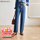 Olrain【5折】法式直筒牛仔褲女春裝高腰刺繡原宿風(fēng)闊腿褲子 牛仔褲 M
