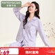 芬騰睡衣女士【100%純棉】年田園花卉寬松開(kāi)衫家居服長(cháng)袖褲套裝 淺紫 2XL