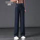 唐謎窄版闊腿牛仔褲女士2025秋冬季新款高腰大碼加絨直筒褲中年女褲 藍色【常規款】 30 /2XL【建議125-135斤】