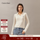 Calvin KleinJeans秋冬女士休閑通勤ck刺繡V字POLO領(lǐng)純色內搭打底衫針織衫 YBI-牛乳白 XS