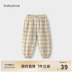 babylove嬰兒褲子夏季薄款純棉紗布寶寶褲子小童防蚊褲束腳褲燈籠褲休閑褲 格紋 90 cm