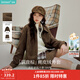 茵曼（INMAN）空氣層麂皮絨短外套2026春季女裝新款復古美拉德寬松夾克 咖啡色 L