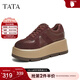 他她（TATA）糕糕鞋厚底德訓鞋女鞋子透氣松糕鞋休閑板鞋新款CX901AM5 酒紅（單里） 36