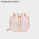 CHARLES&KEITH大容量絎縫菱格鏈條單肩包水桶包包女包生日禮物CK2-10701506