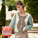 Olrain【5折】圓領(lǐng)毛衣外套女秋季女裝通勤幾何拼色針織開(kāi)衫衣服 綠色 M