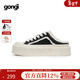 共跡gongji孟子義同款25新款帆布鞋方頭板鞋男休閑鞋子外穿拖鞋女涼鞋情侶鞋 黑色 36