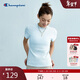 Champion冠軍修身短袖T恤女25春季新款簡(jiǎn)約豎坑條紋正肩上衣潮 淺藍色 S