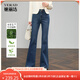婭麗達鎖色微喇牛仔褲女秋季大碼黑色2025新款復古修身喇叭長(cháng)褲子 牛仔藍(B0) 35