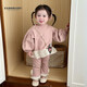 FADOBABY嬰幼兒春季套裝女寶寶韓版洋氣花邊衛衣喇叭褲洋氣兩件套外出服 粉色花邊長(cháng)袖衛衣+微喇叭褲 100 cm