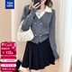 唐獅（TonLion）2025秋冬女翻領(lǐng)假兩件設計雙排扣開(kāi)衫