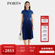 PORTS寶姿女裝春夏新款通勤襯衫領(lǐng)拼接百褶收腰短袖中長(cháng)連衣裙 丈青-1 M (6)