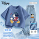 迪士尼（Disney）兒童套裝男女童短袖天絲牛仔防蚊褲 迪徒T靛藍+米奇K淺藍 130