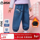 ASK JUNIOR兒童褲子冬季小童加絨保暖牛仔褲女童可愛(ài)貓咪立體造型長(cháng)褲 藍色