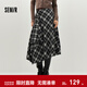 森馬（Semir）半身裙女冬磨毛格紋長(cháng)裙2025新款甜酷個(gè)性設計感不規則A字裙 白黑色調00419 XS