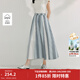 茵曼（INMAN）格紋剪花純棉半身裙2025夏季女裝新款松緊腰寬松a字中長(cháng)裙 藍條 S