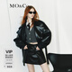 MO&Co.春秋搖滾素皮斜襟寬領(lǐng)腰帶造型寬松夾克外套摩安珂 黑色 S 160