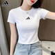 阿迪達斯（adidas）T恤女短款 2026夏季新款純色棉質(zhì)三條紋短袖舒適運動(dòng)圓領(lǐng)短袖 潮流短款T恤 白色 S (160/84A)