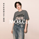 MO&Co.【秦嵐同款】短袖T恤春做舊搖滾印花寬松MBE1TEET08 深花灰色 S /160