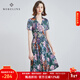 MORELINE沐蘭高級感復古V字翻領(lǐng)連衣裙2024夏裝新款油畫(huà)印花大傘裙中長(cháng)款 綠粉花 2XL 44