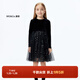 little MO&Co.新年童裝冬新款女童絲絨長(cháng)袖星星網(wǎng)紗連衣裙兒童禮服 黑色 140 140/68