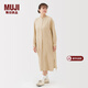 MUJI女式木棉混雙層紗織長(cháng)袖連衣裙女裝裙子25年秋季長(cháng)裙BC2NWC5A 暗黃色條紋 XL (165/92A)