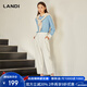 藍地（LANDI）白色高腰寬松八分休閑褲女夏季新款小個(gè)子哈倫褲 白色 S