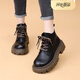 百麗踏品牌真皮復古馬丁靴女秋季單靴新款低幫百搭英倫風(fēng)厚底瘦 黑卡色【棉里】 37