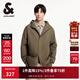 杰克·瓊斯（JACK&JONES）男裝衣服春秋略寬松版型兩側摁扣插袋連帽領(lǐng)型摁扣拉鏈門(mén)襟夾克 橄欖綠 橄欖綠E08 L 180